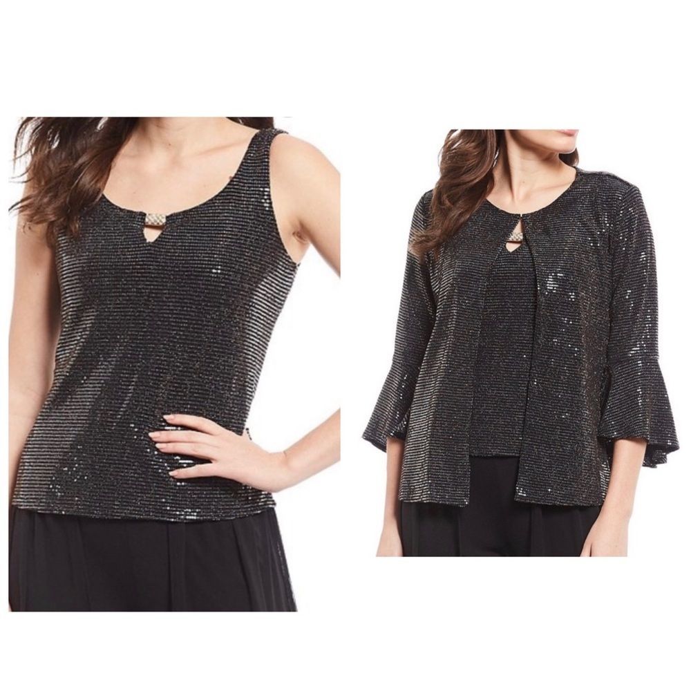 Two piece jacket set Foil Knit Fabric Party Top - Picture 1 of 8